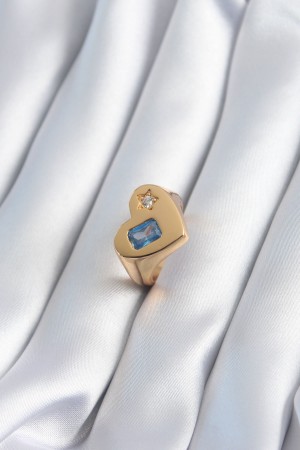 Pirinç Gold Renk Kalp Model Zirkon Taş Yıldız Detay Kadın Yüzük - TJ-BYK2895 Pirinç Gold Renk Kalp Model Zirkon Taş Yıldız Detay Kadın Yüzük - TJ-BYK2895