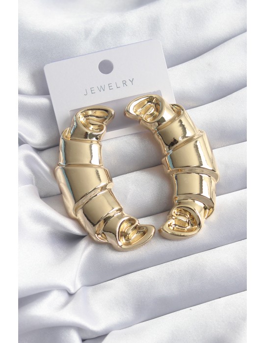 Pirinç Gold Renk Kruvasan Model Kadın Küpe - TJ-BKP8251