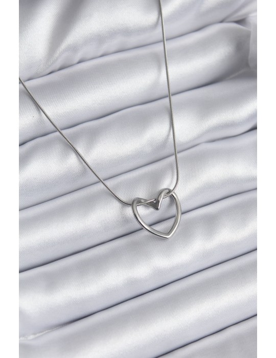 316L Çelik Gümüş Renk Kalp Model Kadın Kolye - TJ-BKO8118