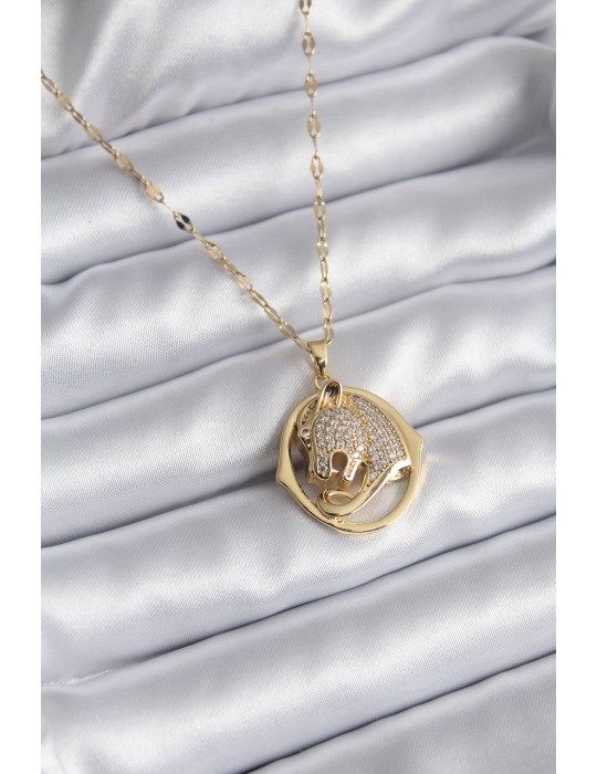 316L Çelik Gold Renk Zirkon Taşlı Model Kadın Kolye - TJ-BKO8178