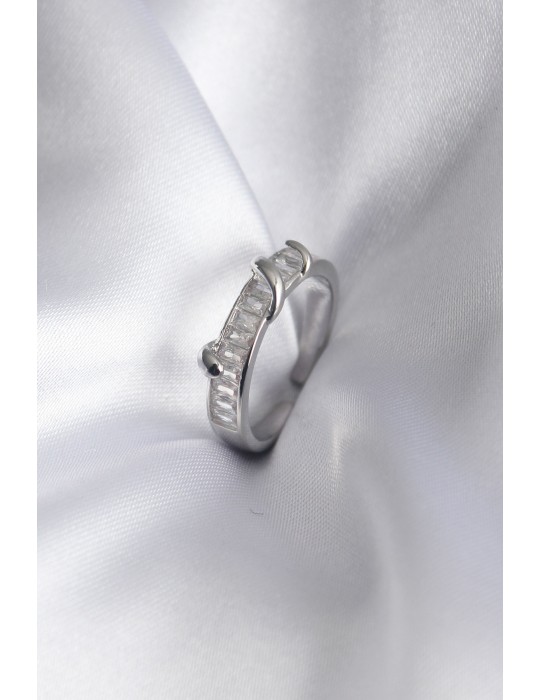 Pirinç Gümüş Renk Su Yolu Zirkon Taşlı Kadın Yüzük - TJ-BYK2914