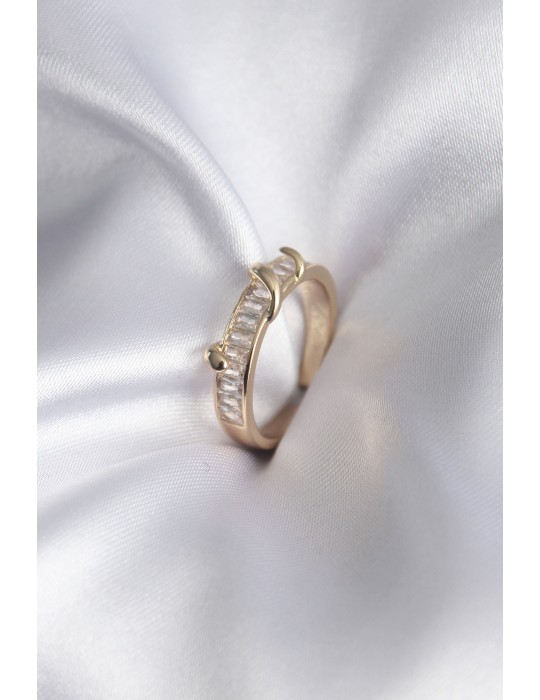 Pirinç Gold Renk Su Yolu Zirkon Taşlı Model Kadın Yüzük - TJ-BYK2915