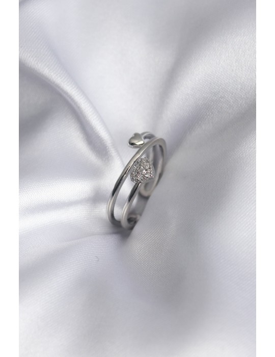 Pirinç Gümüş Renk Zirkon Taş Detay Kalp Model Kadın Yüzük - TJ-BYK2916