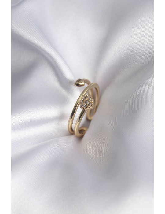 Pirinç Gold Renk Zirkon Taş Detay Kalp Model Kadın Yüzük - TJ-BYK2917