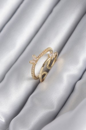 Pirinç Gold Renk Zirkon Taş Detay Model Kadın Yüzük - TJ-BYK2933 Pirinç Gold Renk Zirkon Taş Detay Model Kadın Yüzük - TJ-BYK2933