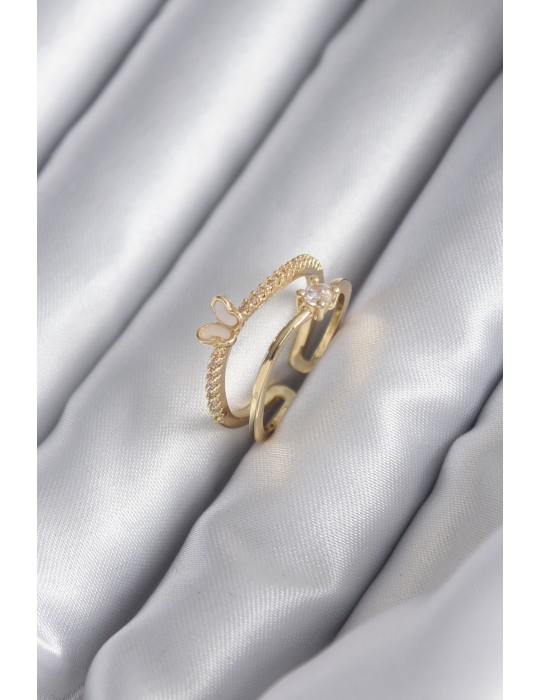 Pirinç Gold Renk Zirkon Taş Detay Model Kadın Yüzük - TJ-BYK2933