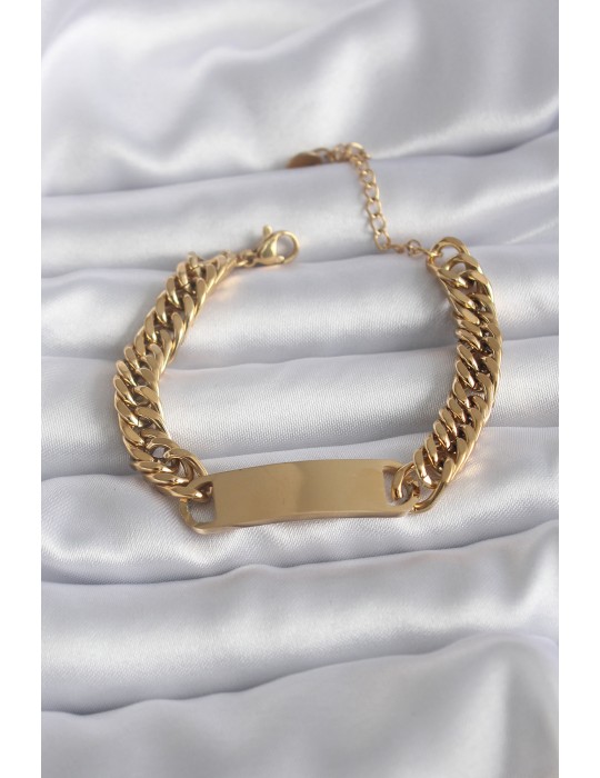 316L Çelik Gold Renk İsim Yazılabilir Plaka Model Kadın Bileklik - TJ-BB5744