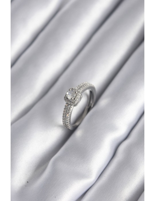 Pirinç Gümüş Renk Zirkon Taşlı Kadın Yüzük - TJ-BYK2963