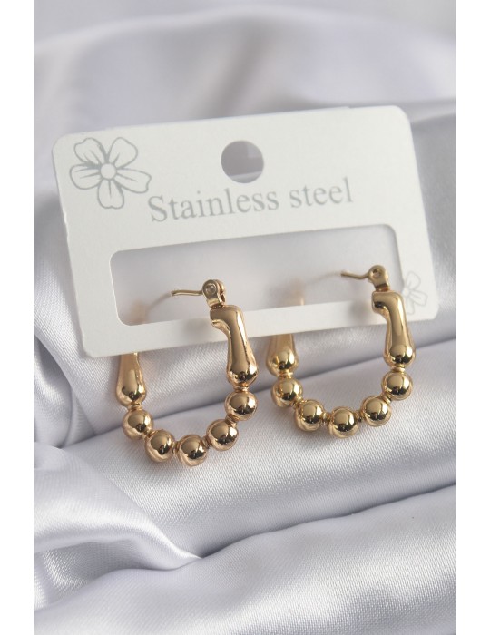 316L Çelik Gold Renk Topçuk Halka Model Kadın Küpe - TJ-BKP8301
