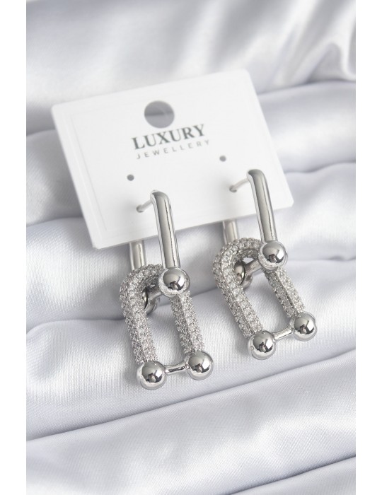 Pirinç Gümüş Renk Zirkon Taşlı Model VIP Seri Kadın Küpe - TJ-BKP8335