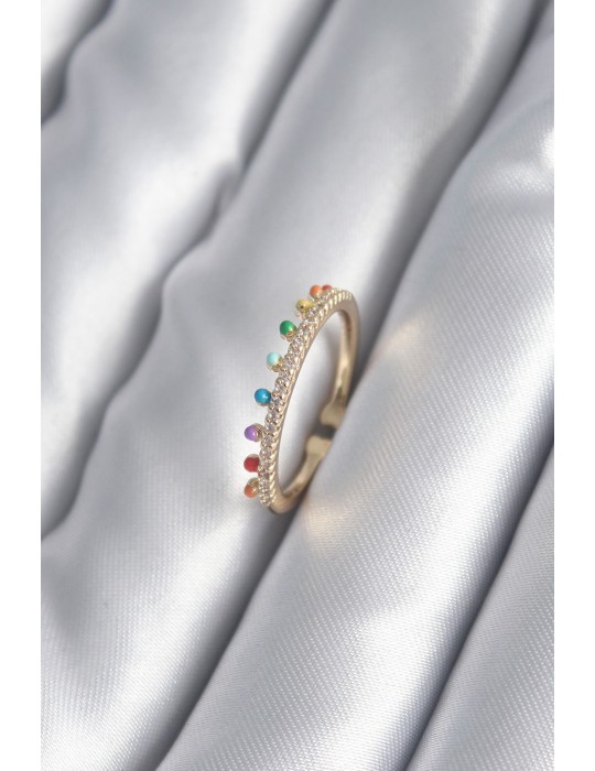 Pirinç Gold Renk Zirkon Taş Detay Kadın Yüzük - TJ-BYK2997