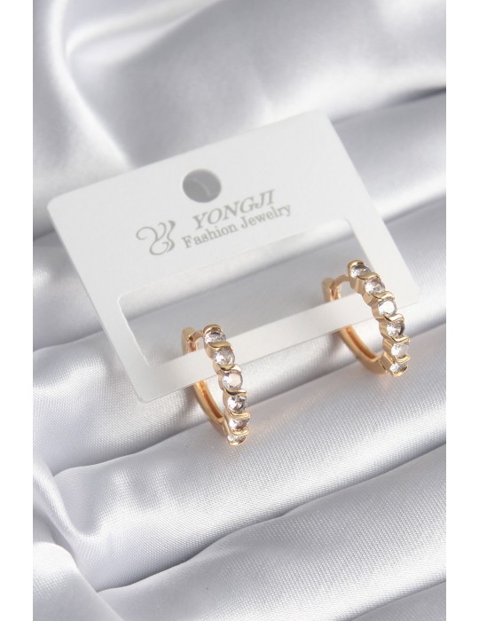 Pirinç Gold Renk Zirkon Taşlı Halka Model Kadın Küpe - TJ-BKP8340