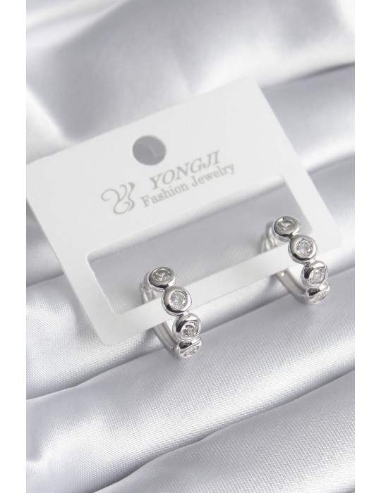 Pirinç Gümüş Renk Zirkon Taşlı Kadın Küpe - TJ-BKP8345