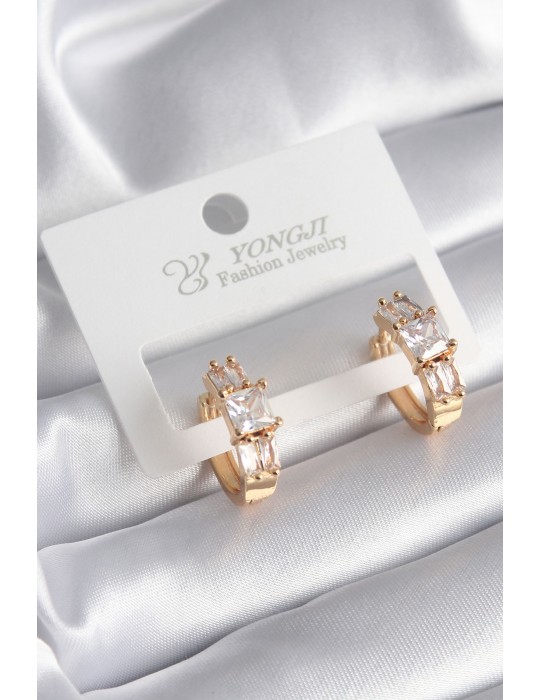 Pirinç Gold Renk Kare Zirkon Taşlı Kadın Küpe - TJ-BKP8352