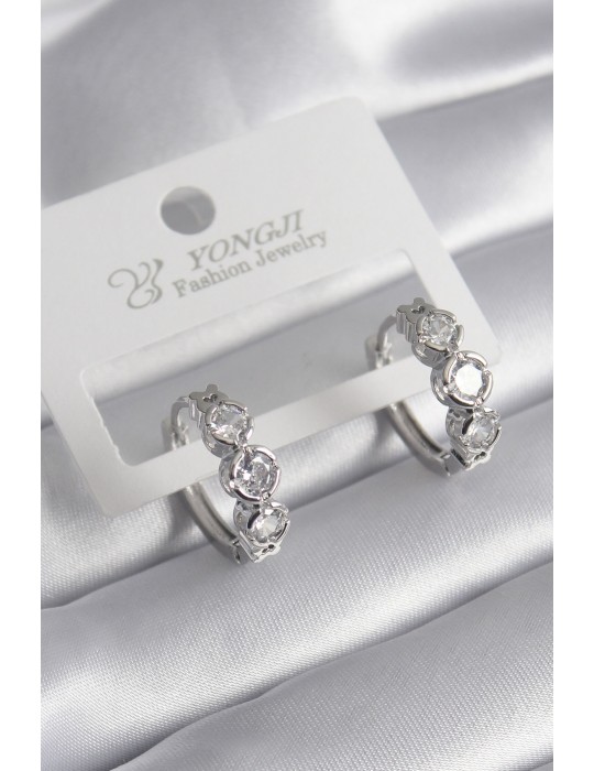 Pirinç Gold Renk Zirkon Taşlı Kalp Detay Kadın Küpe - TJ-BKP8357