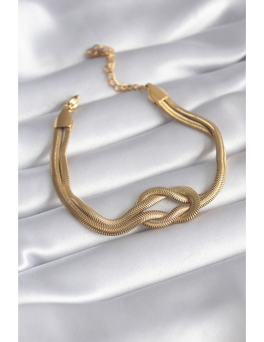 316L Çelik Gold Renk İtalyan Zincir Düğüm Model Kadın Bileklik - TJ-BB5861