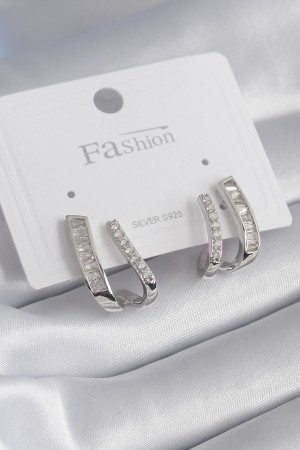 Pirinç Gümüş Renk Zirkon Taşlı Kadın Küpe - TJ-BKP8447 Pirinç Gümüş Renk Zirkon Taşlı Kadın Küpe - TJ-BKP8447