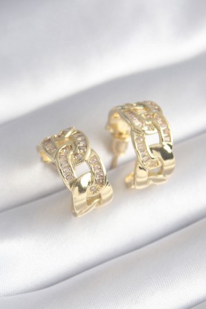 Pirinç Gold Renk Zirkon Taş Detay Zincir Model Kadın Küpe - TJ-BKP8452 Pirinç Gold Renk Zirkon Taş Detay Zincir Model Kadın Küpe - TJ-BKP8452