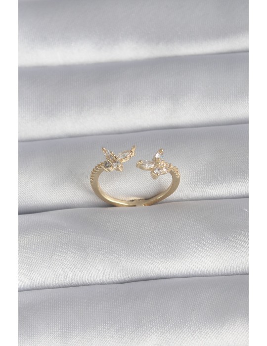 Pirinç Gold Renk Zirkon Taşlı Model Kadın Yüzük - TJ-BYK3008