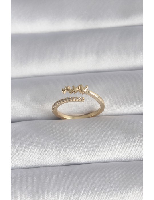 Pirinç Gold Renk Zirkon Taş Detay Kalp Model Kadın Yüzük - TJ-BYK3015