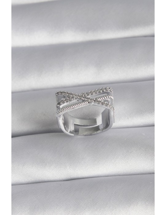 Pirinç Gümüş Renk Zirkon Taş Detay Kadın Yüzük - TJ-BYK3028