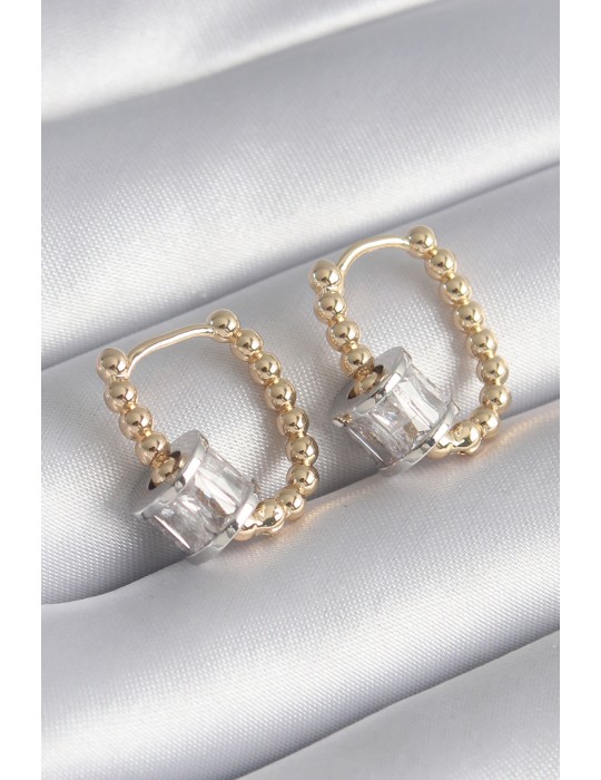 Pirinç Gold Renk Top Model Gümüş Renk Zirkon Taşlı Kadın Küpe - TJ-BKP8495