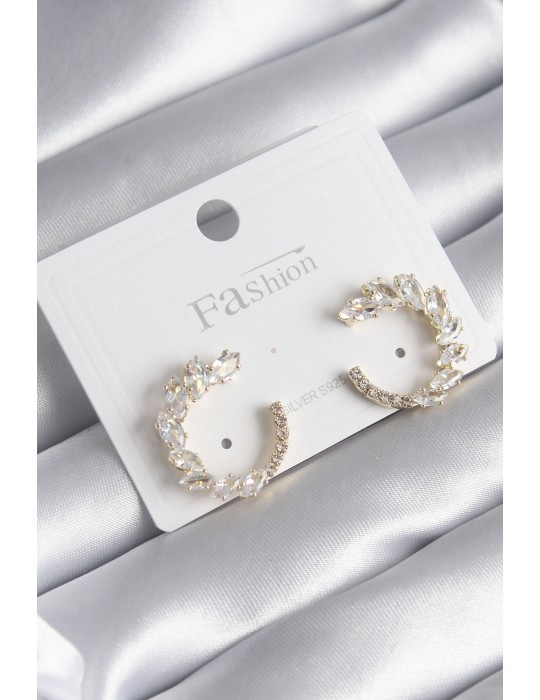 Pirinç Gold Renk Zirkon Taşlı Kadın Küpe - TJ-BKP8509