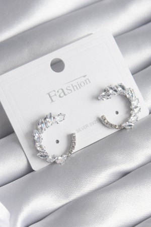 Pirinç Gümüş Renk Zirkon Taşlı Kadın Küpe - TJ-BKP8510 Pirinç Gümüş Renk Zirkon Taşlı Kadın Küpe - TJ-BKP8510