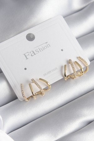 Pirinç Gümüş Renk Zirkon Taşlı Çatal Model Kadın Küpe - TJ-BKP8511 Pirinç Gümüş Renk Zirkon Taşlı Çatal Model Kadın Küpe - TJ-BKP8511