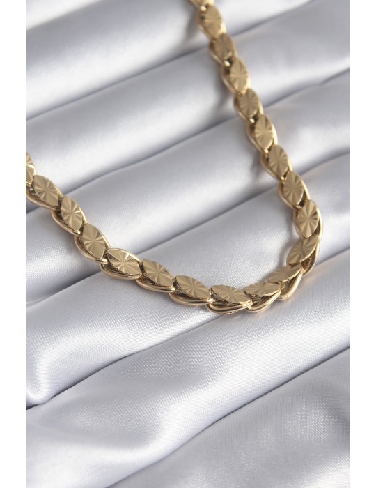 316L Çelik Gold Renk Lazer Kesim Arpa Zincir Model Kadın Kolye - TJ-BKO8285