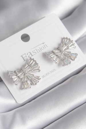 Pirinç Gümüş Renk Zirkon Taşlı Kurdele Model Kadın Küp - TJ-BKP8600 Pirinç Gümüş Renk Zirkon Taşlı Kurdele Model Kadın Küp - TJ-BKP8600