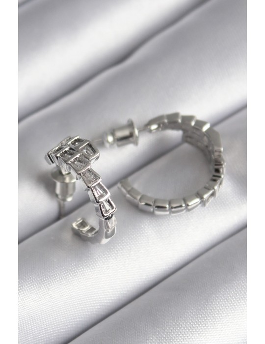 Pirinç Gümüş Renk Zirkon Taşlı Yılan Model Kadın Küpe - TJ-BKP8624