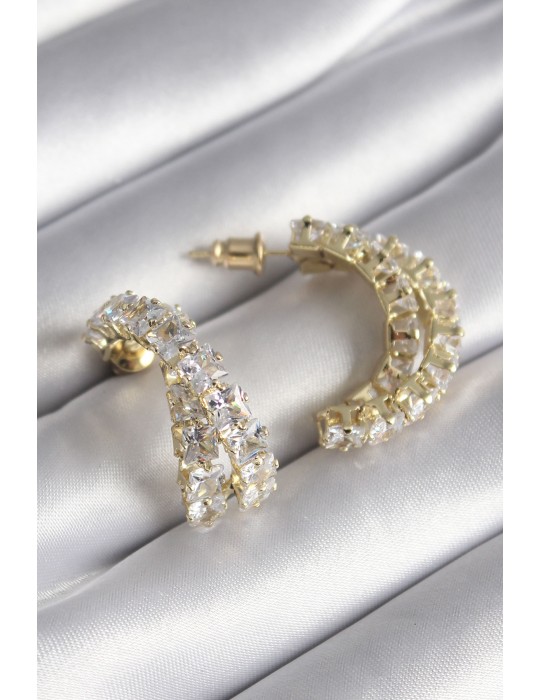 Pirinç Gold Renk Zirkon Taşlı Kadın Küpe - TJ-BKP8625