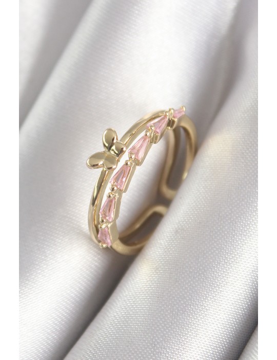 Pirinç Gold Renk Zirkon Taşlı Figür Kadın Yüzük - TJ-BYK3074