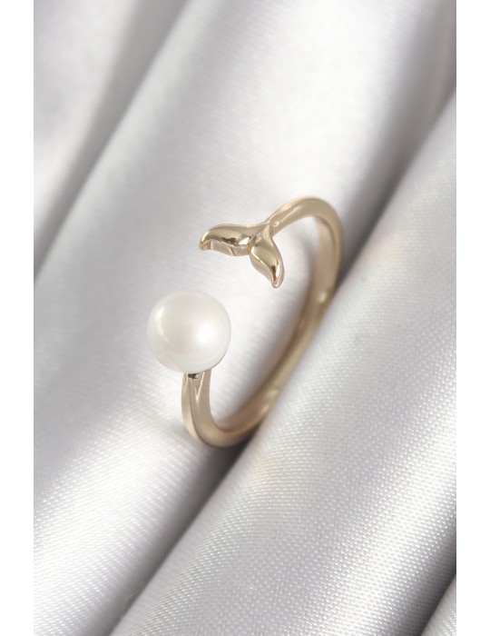 Pirinç Gold Renk İnci Top Figür Balık Kuyruğu Model Kadın Yüzük - TJ-BYK3076