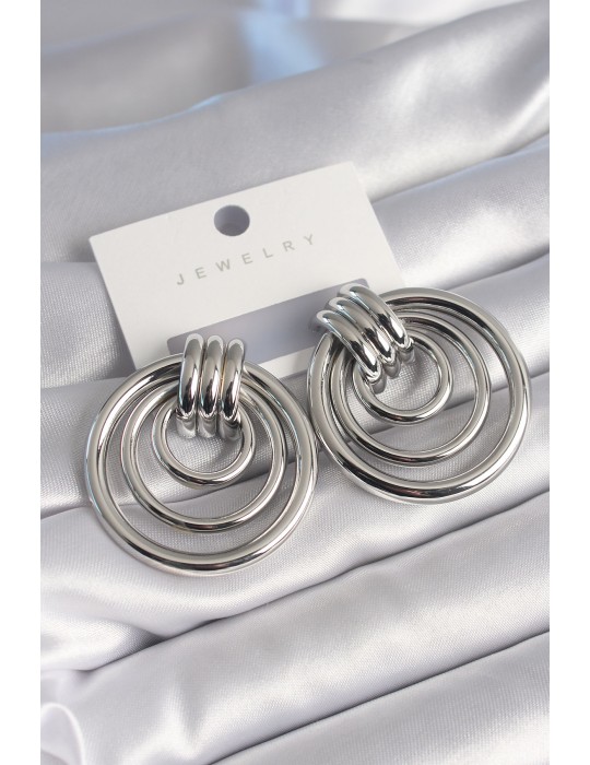 Pirinç Gümüş Renk Halka Model Kadın Küpe - TJ-BKP8716