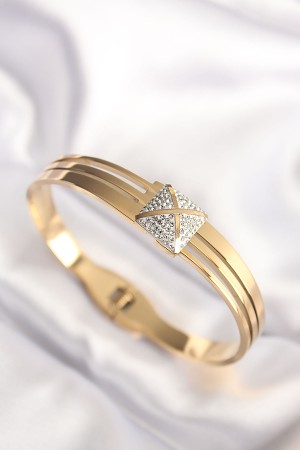 316L Çelik Zirkon Taşlı Gold Renk Kadın Kelepçe Bilezik - TJ-BB6024 316L Çelik Zirkon Taşlı Gold Renk Kadın Kelepçe Bilezik - TJ-BB6024