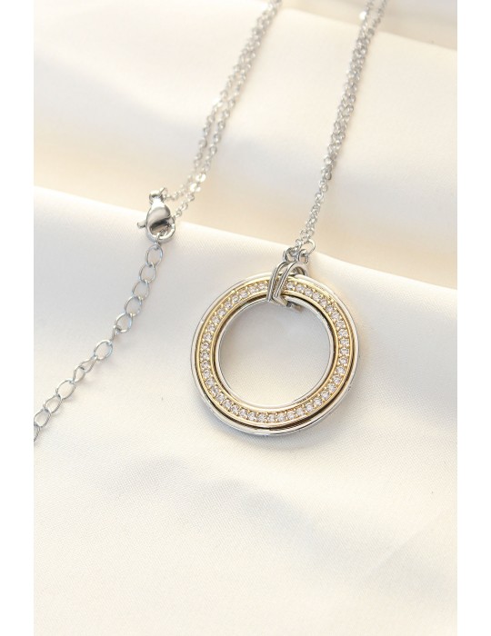316L Çelik Zirkon Taşlı Çift Renkli Tifany Kolye - TJ-BKO8503