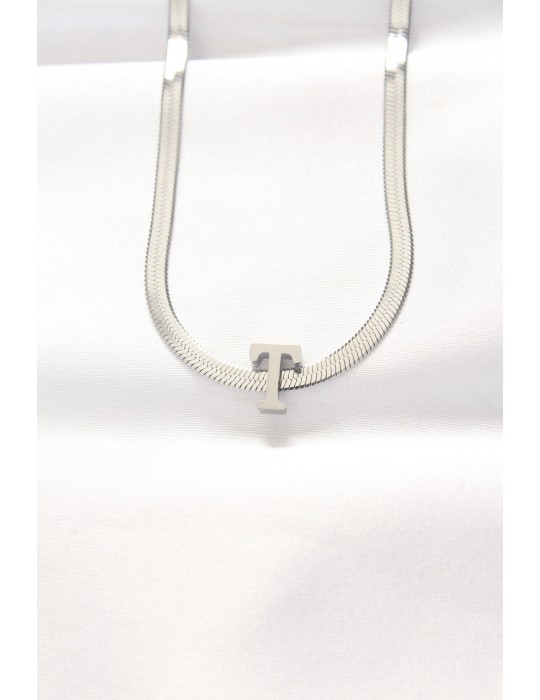 316L Çelik T Harfli Silver Renk İtalyan Zincirli Kolye - TJ-BKO8535