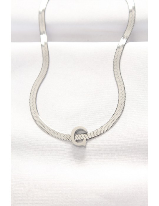 316L Çelik C Harfli Silver Renk İtalyan Zincirli Kolye - TJ-BKO8538