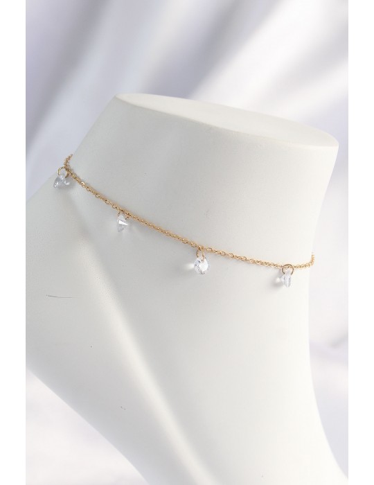 316L Çelik Gold Renk Zirkon Taşlı Halhal - TJ-HH1621