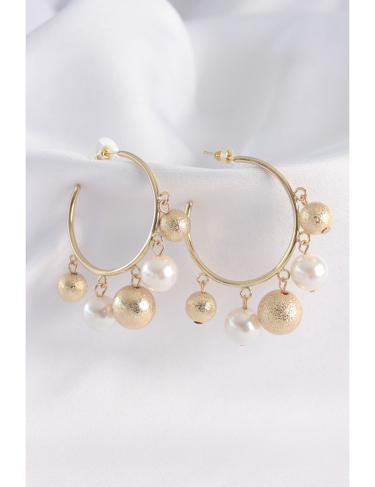 Pirinç Gold Renk Topçuk Model Halka Küpe - TJ-BKP8908