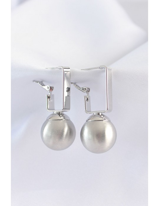 Pirinç Gümüş Renk Dikdörtgen Detay Oval Küpe - TJ-BKP8914