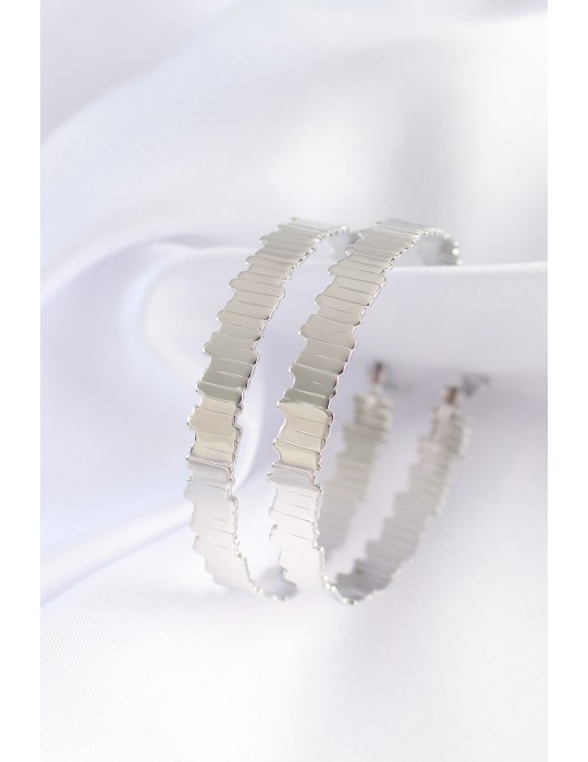 Pirinç Gümüş Renk Tırtıklı Halka Küpe - TJ-BKP8925