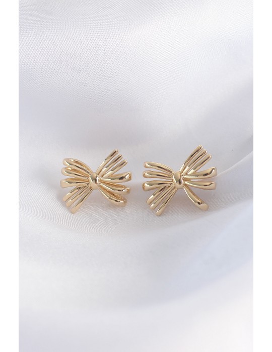 Pirinç Gold Renk Fiyonk Küpe - TJ-BKP8930