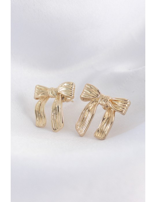 Pirinç Gold Renk Çizgi Detay Fiyonk Küpe - TJ-BKP8934