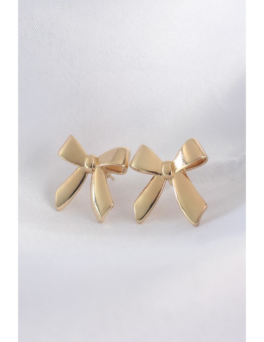 Pirinç Gold Renk Düz Plaka Fiyonk Küpe - TJ-BKP8936