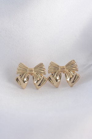 Pirinç Gold Renk Fiyonk Küpe - TJ-BKP8942 Pirinç Gold Renk Fiyonk Küpe - TJ-BKP8942