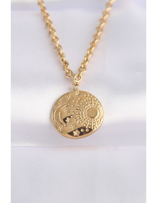 316L Çelik Zincir Altın Renk Oval Desenli Kolye - TJ-BKO8634