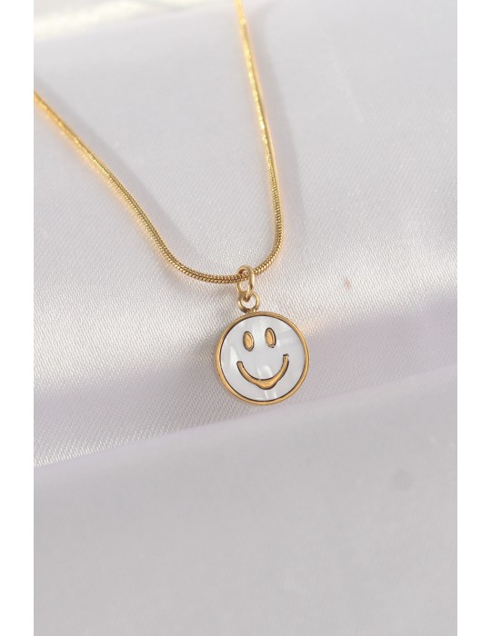 316L Çelik Zincir Altın Renk Mermer Desenli Minimal Smile Kolye - TJ-BKO8672